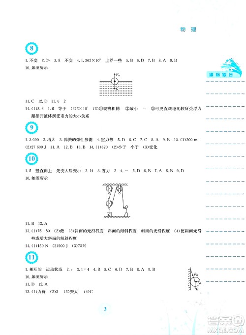 安徽教育出版社2025年暑假生活八年级物理全册人教版答案