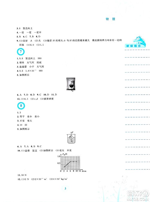 安徽教育出版社2025年暑假生活八年级物理全册通用版S答案