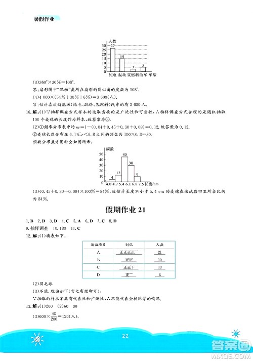安徽教育出版社2025年暑假作业七年级数学全册人教版答案 安徽教育出版社2025年暑假作业七年级数学全册人教版答案