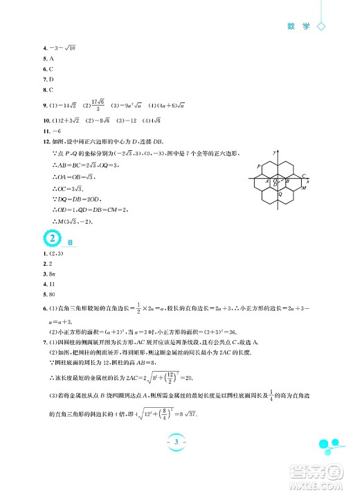 安徽教育出版社2025年暑假作业八年级数学全册人教版答案