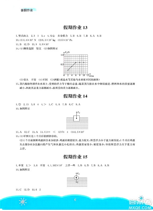 安徽教育出版社2025年暑假作业八年级物理全册人教版答案