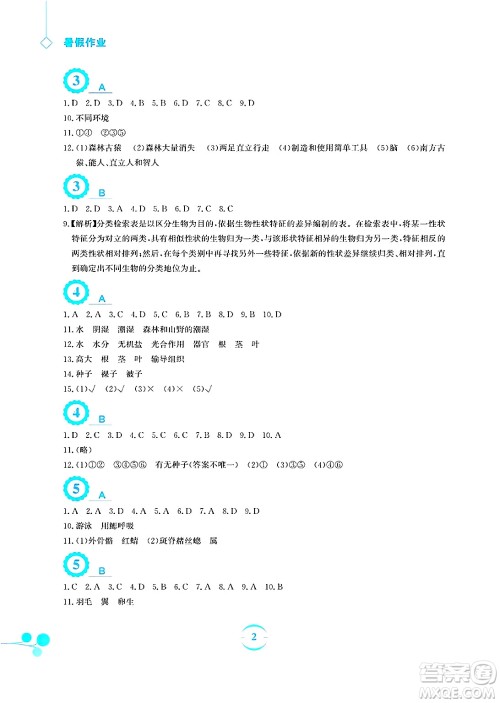 安徽教育出版社2025年暑假作业八年级生物全册北师大版答案 安徽教育出版社2025年暑假作业八年级生物全册北师大版答案