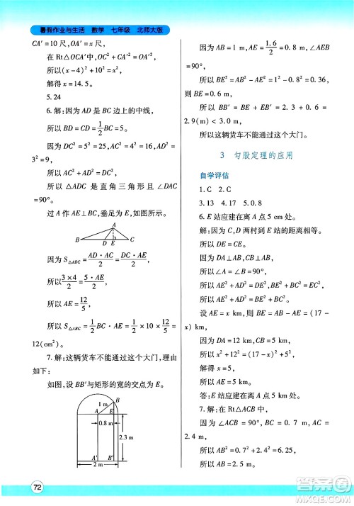 陕西师范大学出版总社有限公司2025年暑假作业与生活七年级数学全册北师大版答案