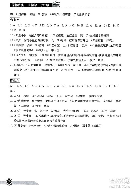 湖北教育出版社2025年长江作业本暑假作业七年级生物全册通用版答案 湖北教育出版社2025年长江作业本暑假作业七年级生物全册通用版答案