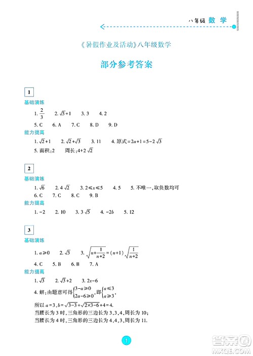 新疆文化出版社2025年暑假作业及活动八年级数学全册通用版答案 新疆文化出版社2025年暑假作业及活动八年级数学全册通用版答案