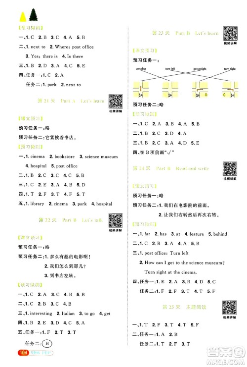 江西教育出版社2025年阳光同学暑假衔接五年级英语全册人教PEP版答案