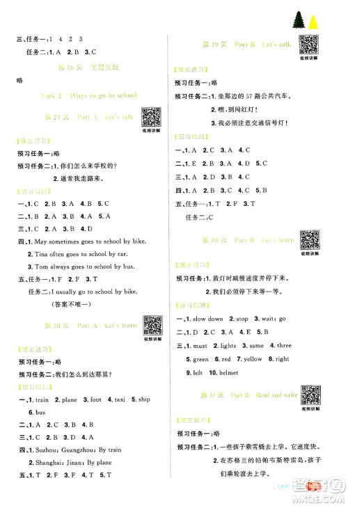 江西教育出版社2025年阳光同学暑假衔接五年级英语全册人教PEP版答案