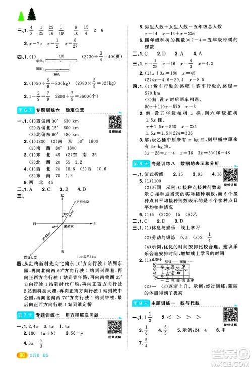 江西教育出版社2025年阳光同学暑假衔接五年级数学全册北师大版答案