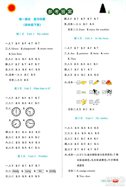 江西教育出版社2025年阳光同学暑假衔接四年级英语全册人教PEP版答案