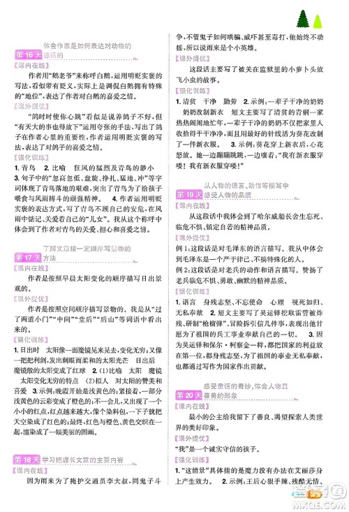 江西教育出版社2025年阳光同学暑假衔接四年级语文全册通用版答案